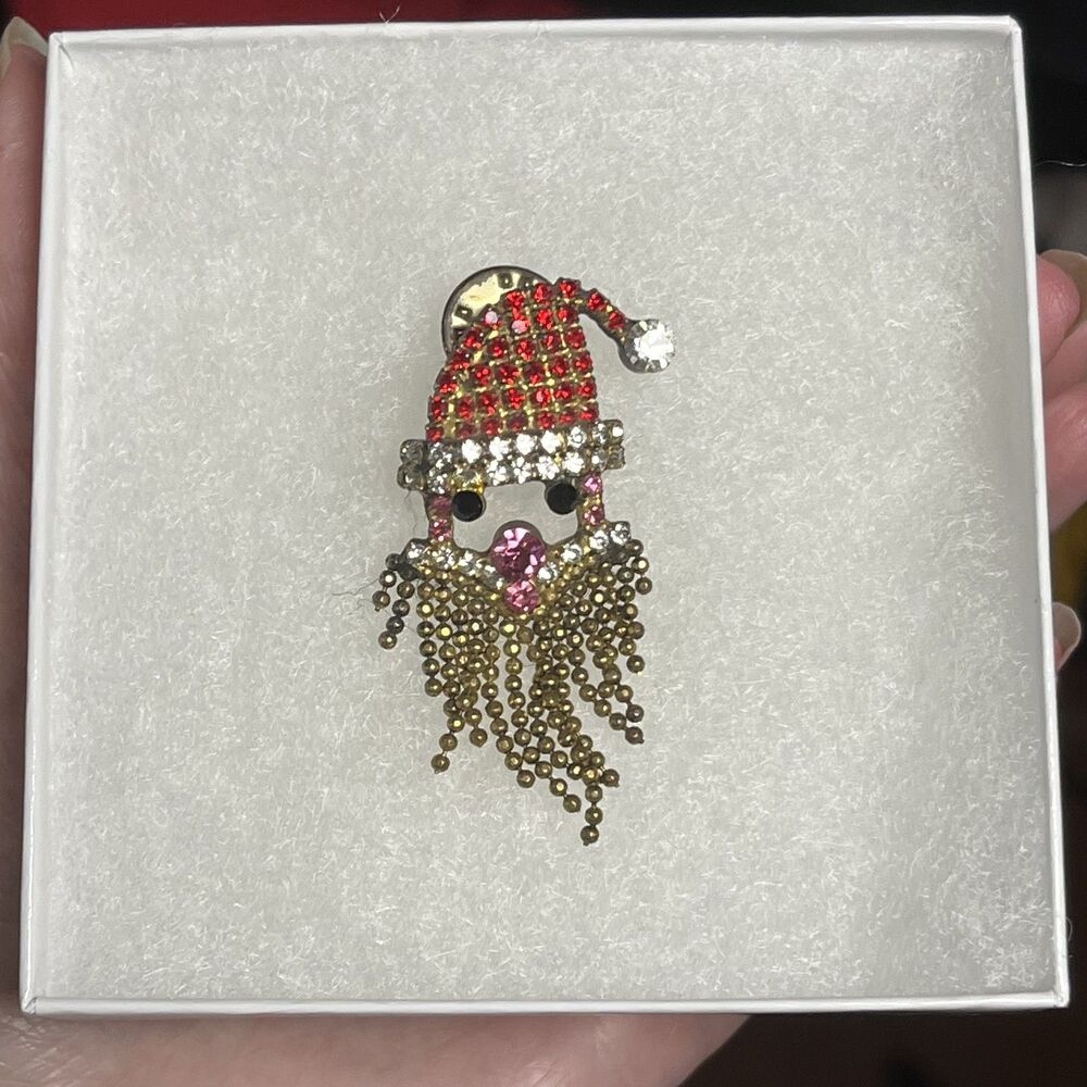 Kirks Folly Christmas Santa Claus Rhinestone Pin Brooch Dangle Beard Vintage